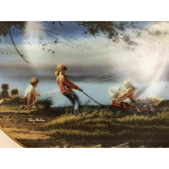1995 Terry Redlin Collector Plate Spring Fever Children Flying Kites Heartland - Picture 3 of 5